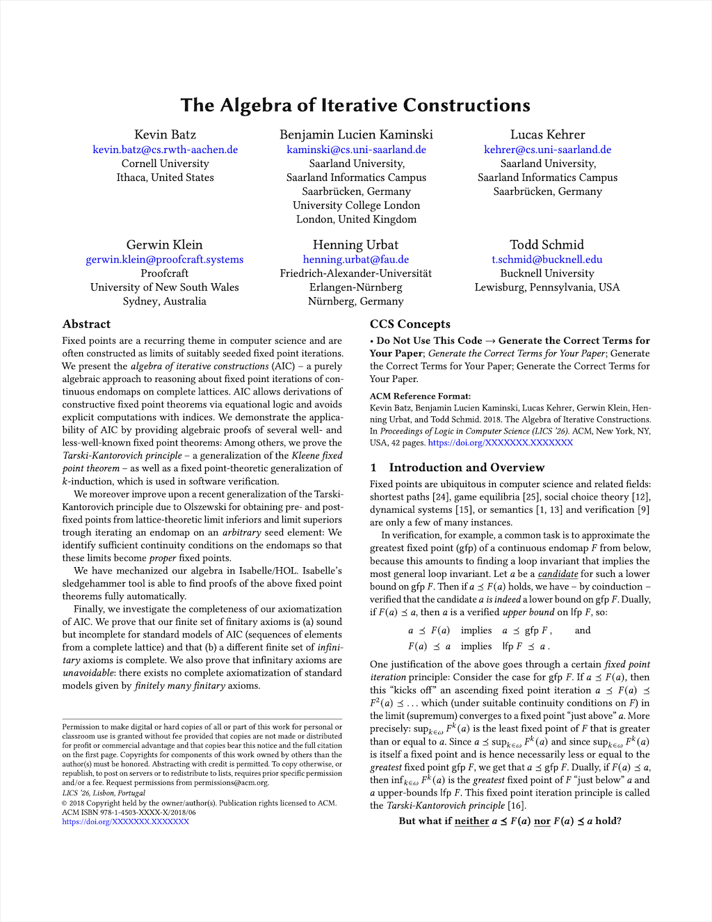 Title page of the paper The Algebra of Iterative Constructions